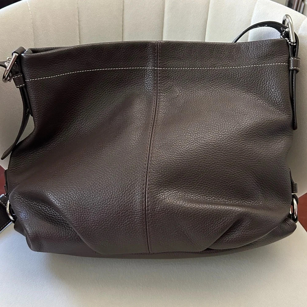 COACH F15064 LEATHER DUFFLE CROSSBODY SHOULDER BAG BROWN silver hardware excelle - Picture 3 of 16